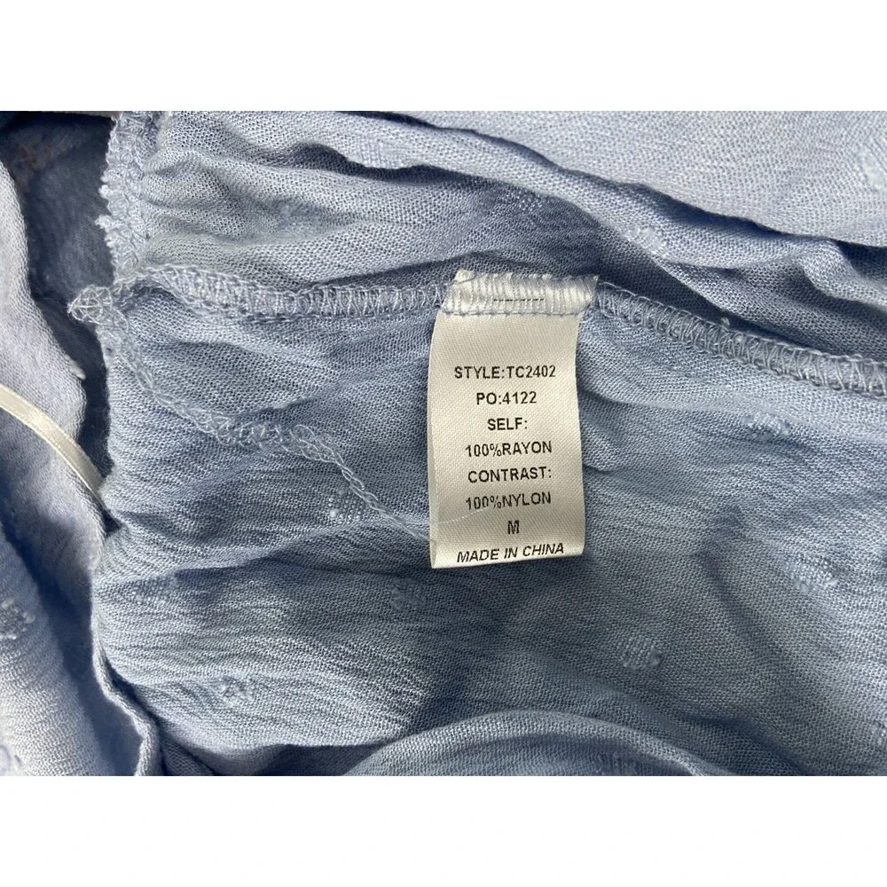 GiGiO Women Medium Blue Babydoll Top Semi Sheer Ribbed Strappy NWT - Picture 7 of 9